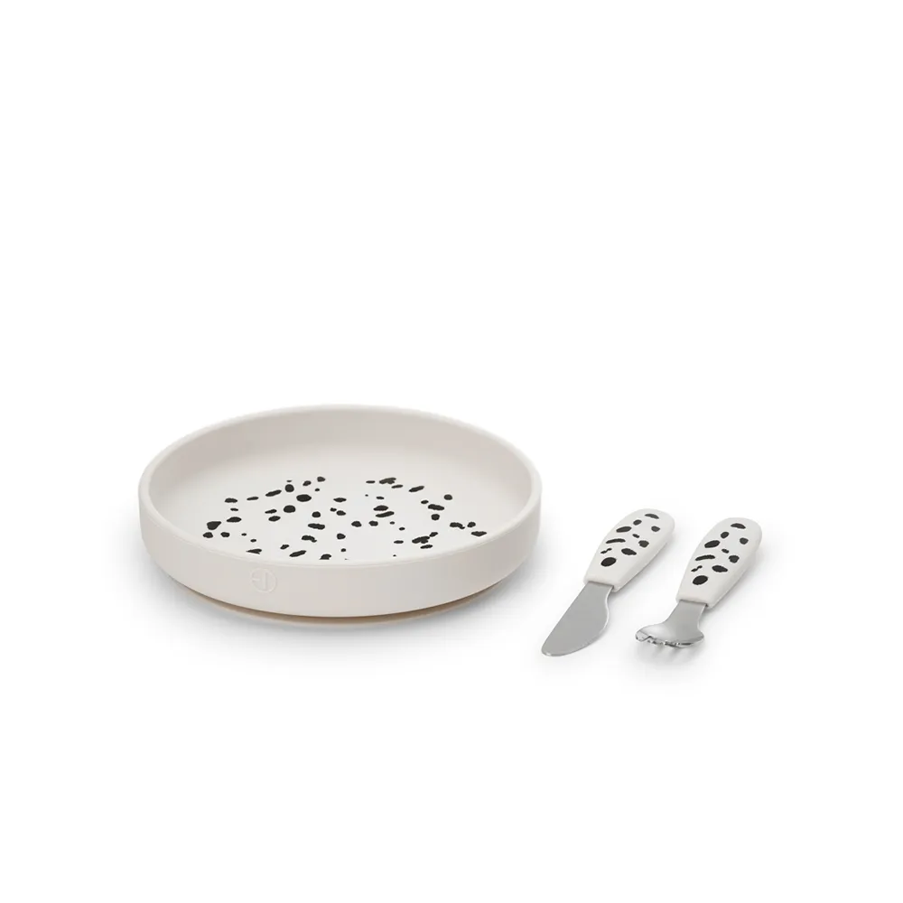 Elodie Silikontallerken med bestikk Dalmatian Dots