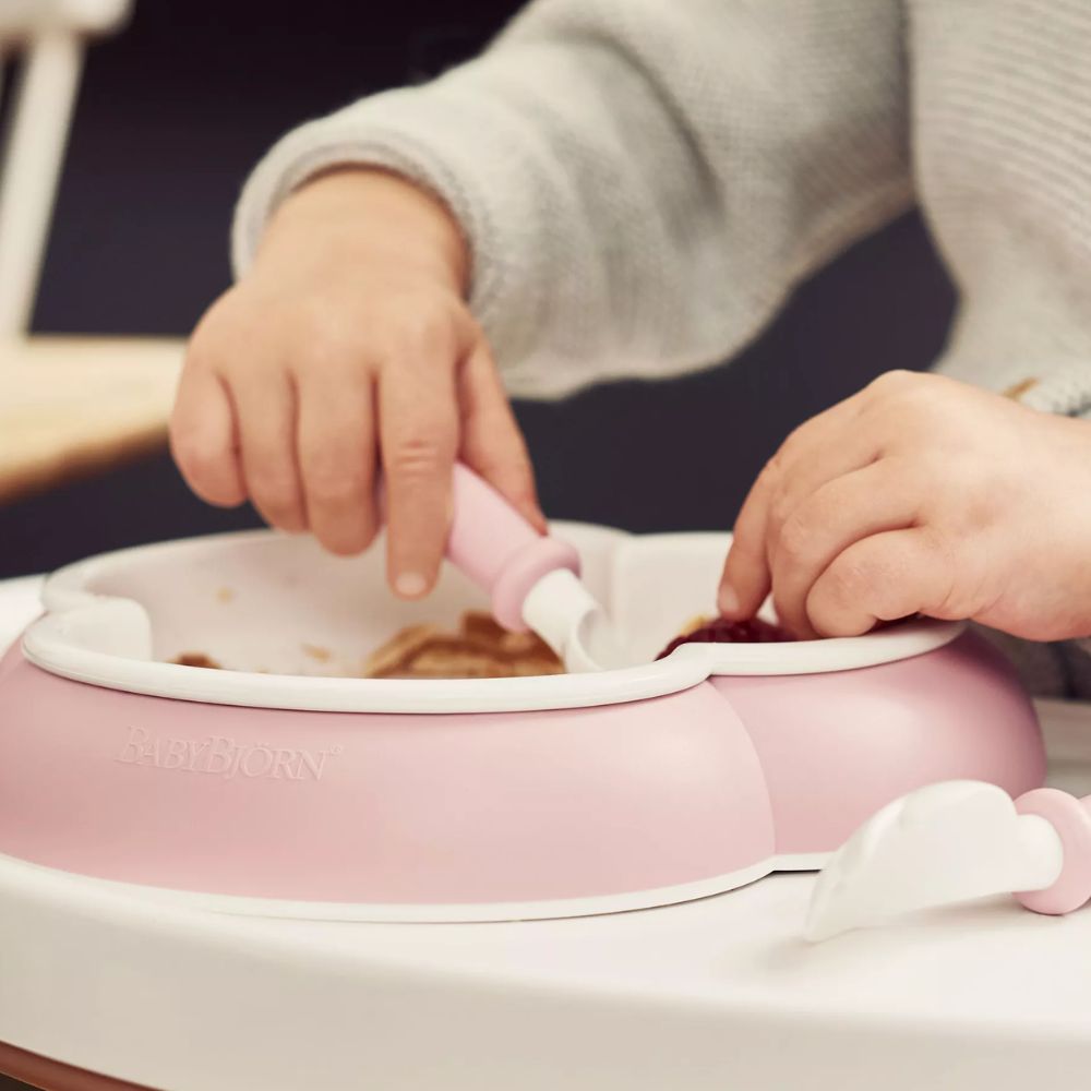 BABYBJÖRN Babytallerken, skje og gaffel 2-sett Blek rosa
