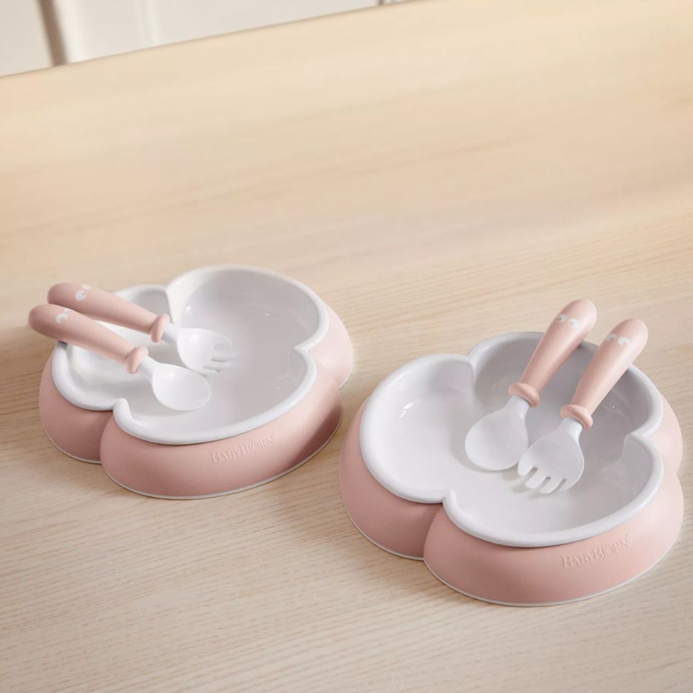 BABYBJÖRN Babytallerken, skje og gaffel 2-sett Blek rosa